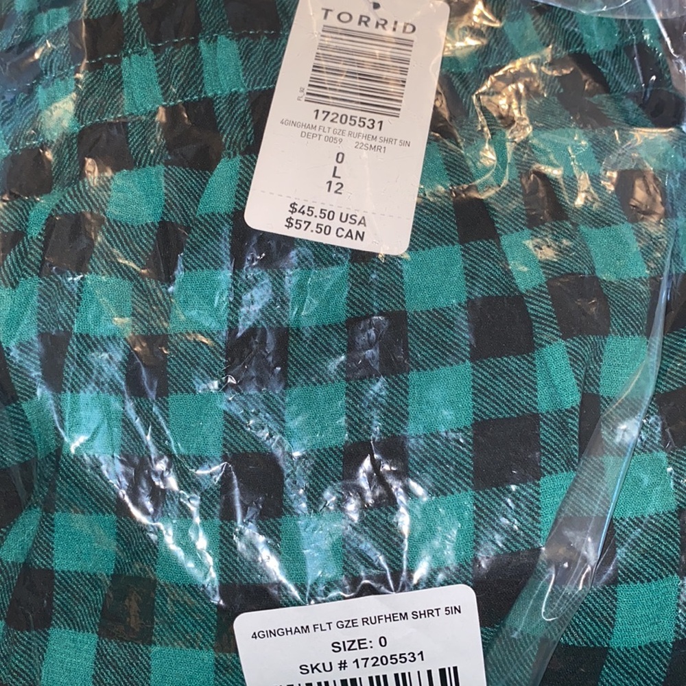 NWT TORRID Ruffle Short - Gauze Retro Gingham Green & Black - Picture 9 of 9